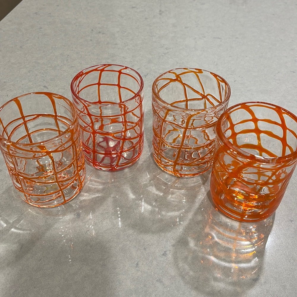 4 Orange Glasses - sold as set